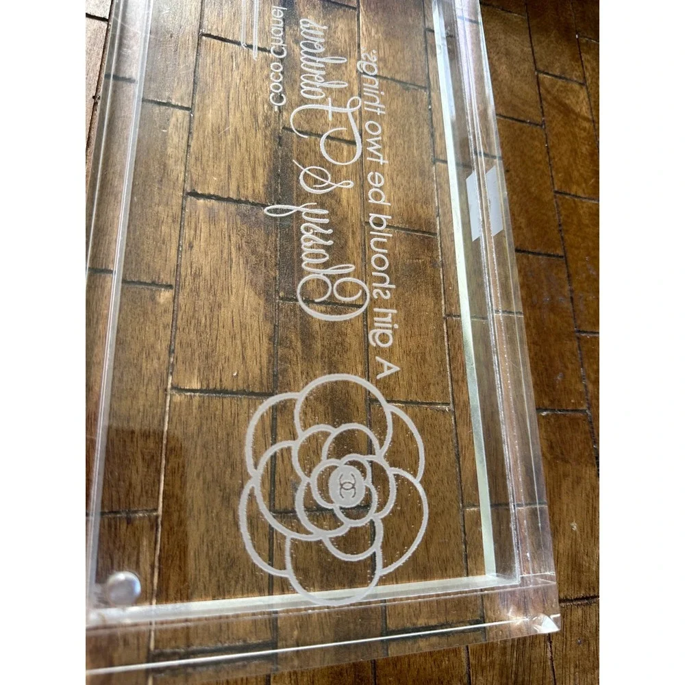 Hotel Balfour Coco Chanel Quote Acrylic Vanity Tray etched Clear‎ lucite  VGUC
